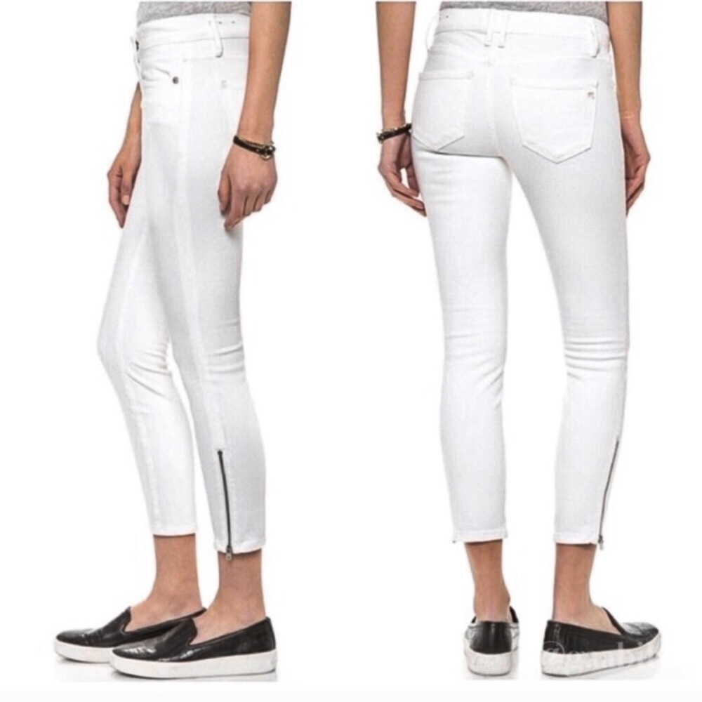 Madewell white distressed ankle zip jeans